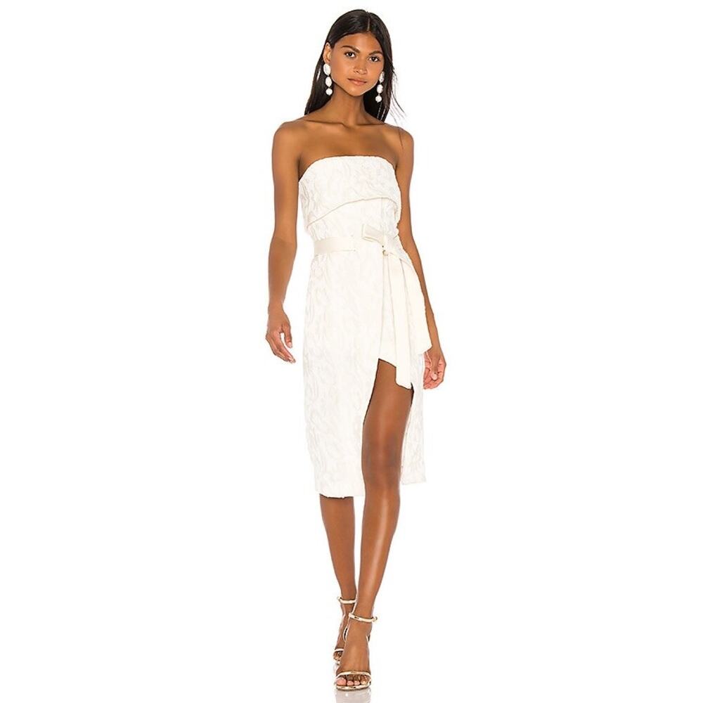 Alexis Isotta cream Floral Brocade Strapless Wrap Tie bride Dress small